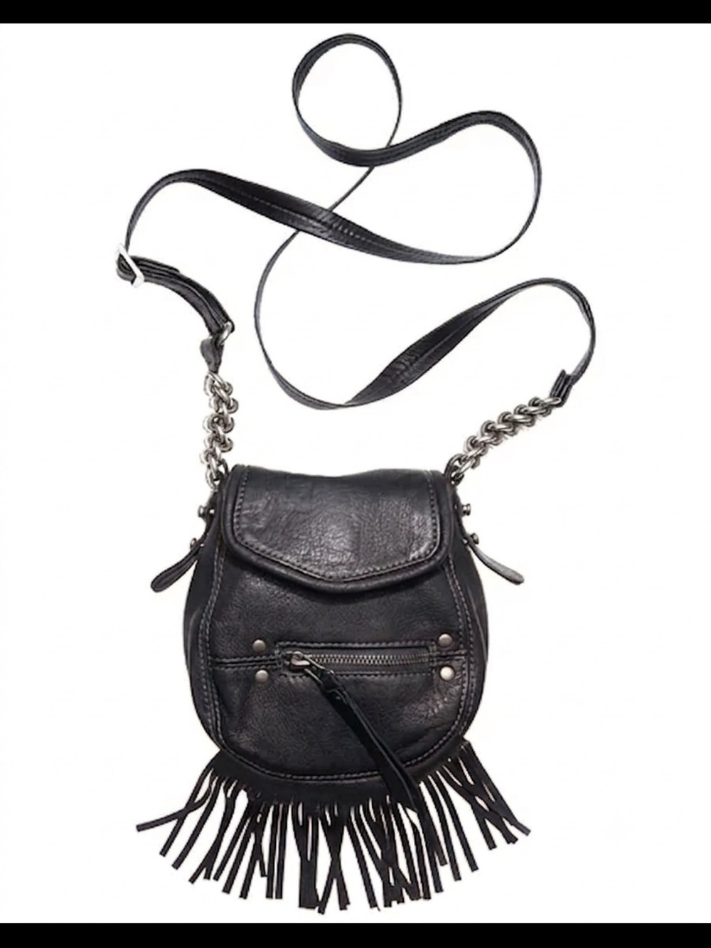 Vintage Danier Black Leather Fringe Crossbody Bag